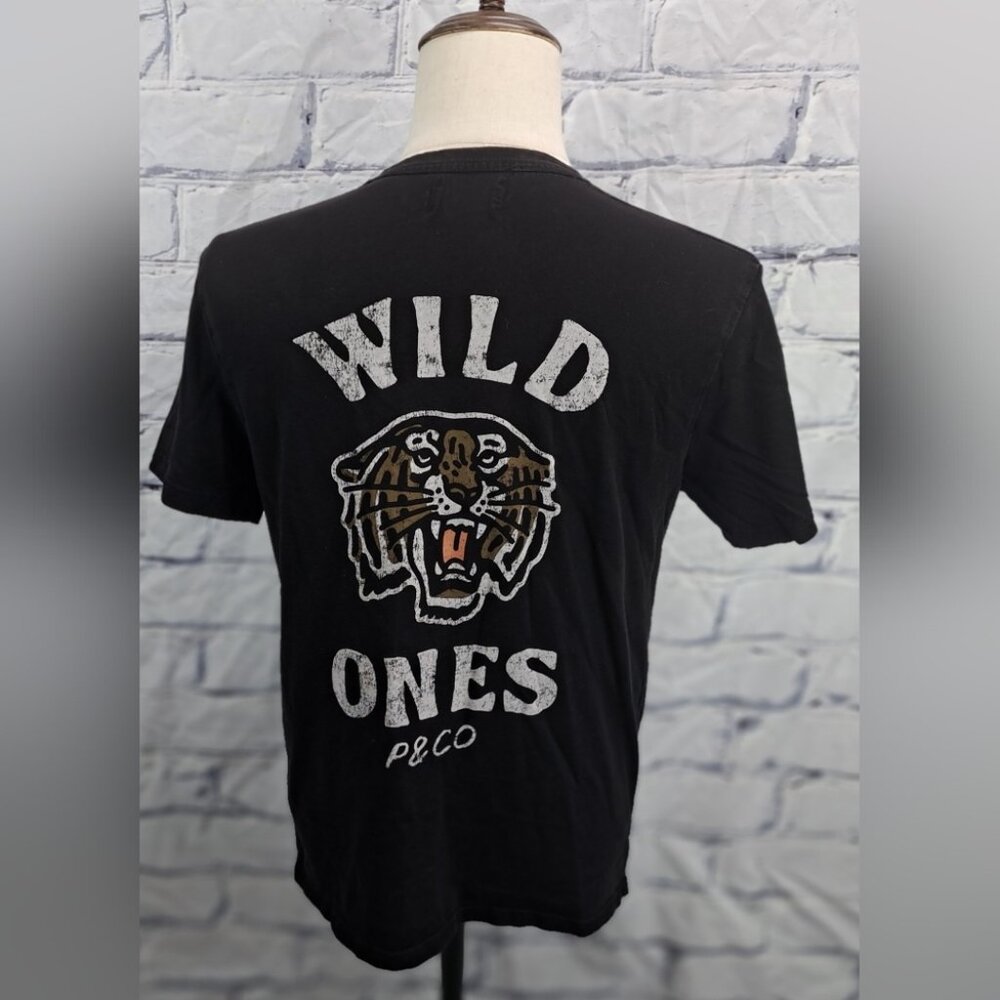 P&Co Men's T-Shirt Tee 'Wild Ones' Graphic Black Tiger Size Small